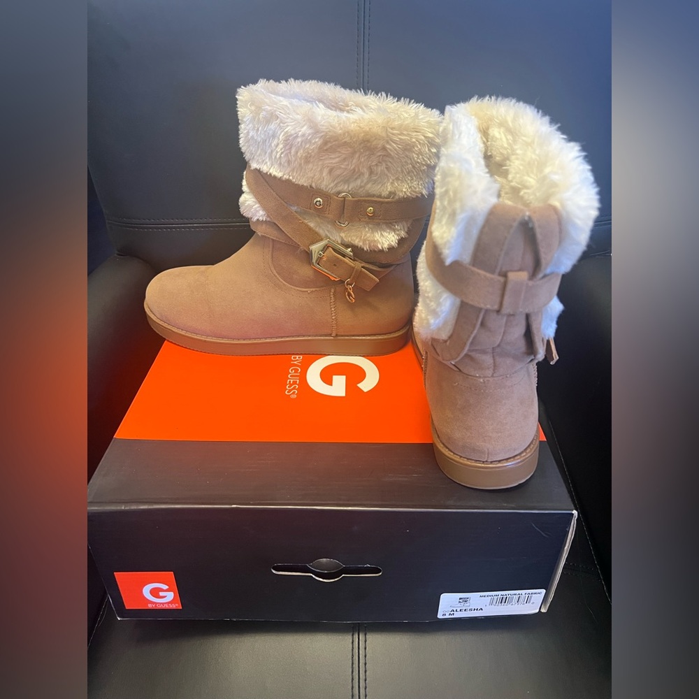 Guess Aleesha Brown Boots with Fur Trim